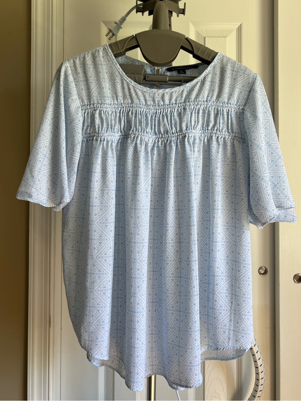 Zac & Rachel Petite Geometric Blue Blouse Petite Large